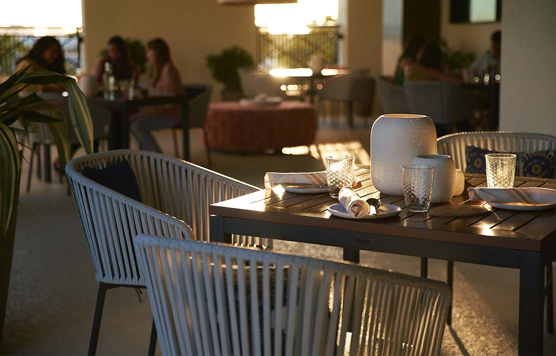 dinner table at sunset